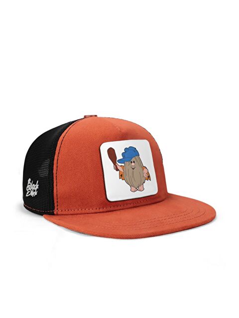 BlackBörk Hip Hop Kids Mağara Adamı Logolu Kiremit-Siyah Çocuk Trucker Şapka