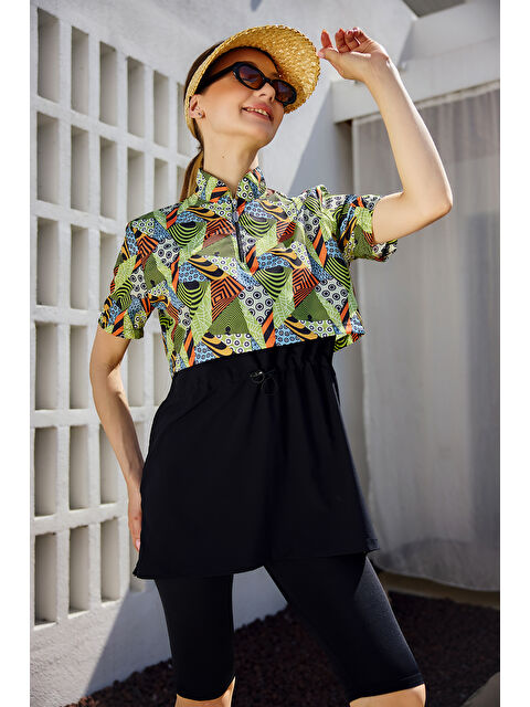 Remsa Mayo Önü Kapaklı Kısa Kollu Yarı Kapalı Tesettür Mayo Siyah04 R5304 - S000517548-37448