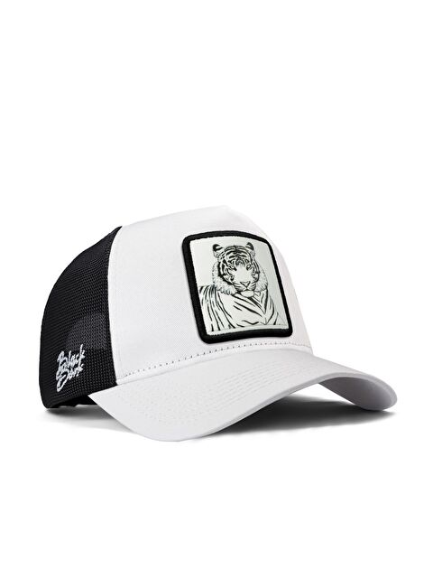 BlackBörk Bengal Kaplan Logolu Beyaz-Siyah Trucker Şapka