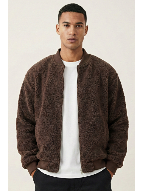 Genius Store Erkek Mont Pelüş İçi Astarlı Oversize Geniş Kalıp Sherpa Kuzu Kumaş Spor Mont - S000514401-19413