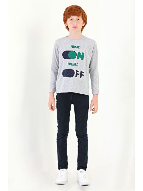 Zepkids Bisiklet Yaka Uzun Kol Musıc On Baskılı Uzun Kol Gri Melanj Renk Erkek Çocuk Tshirt - S000356984-74