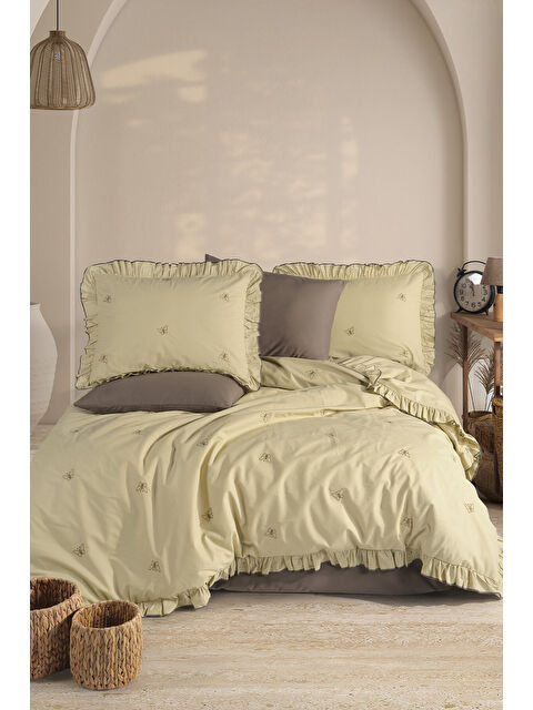 Nordqueen Ranforce %100 Pamuk Nakışlı Fırfırlı Nevresim Seti Sintanev