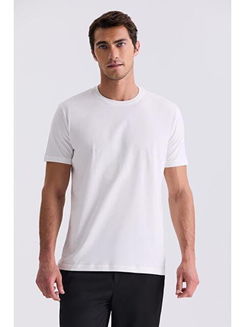 JAKAMEN Ekru Slim Fit Bisiklet Yaka T-Shirt - S000496953-19965