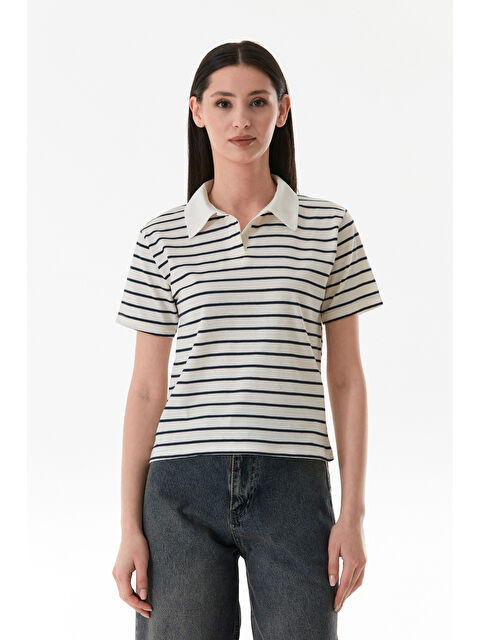 Fullamoda Çizgili Polo Yaka Tişört - S000380927-21164