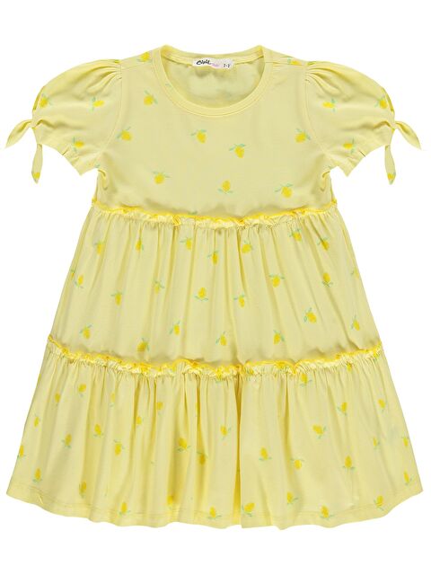 Civil Girls Limon Desenli 2-5 Yaş Elbise - Sarı