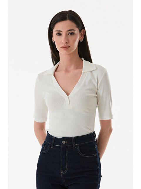 Fullamoda Önü Düğmeli Polo Yaka Elastanlı Bluz - S000380926-19965