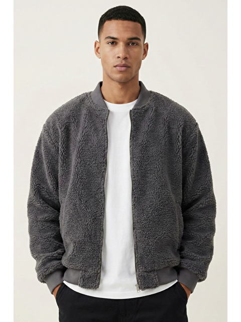 Genius Store Erkek Mont Pelüş İçi Astarlı Oversize Geniş Kalıp Sherpa Kuzu Kumaş Spor Mont - S000514401-33408