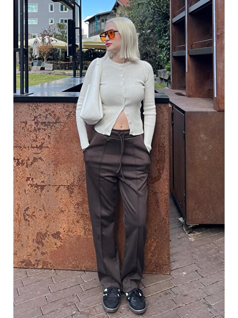 Madmext Kahverengi Beli Ayarlanabilir Geniş Paça Pantolon Mg2215 - S000299533-19413