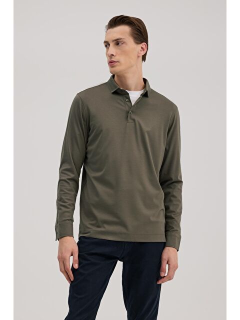 JAKAMEN Haki Slim Fit Polo Yaka Sweatshirt - S000496957-18547