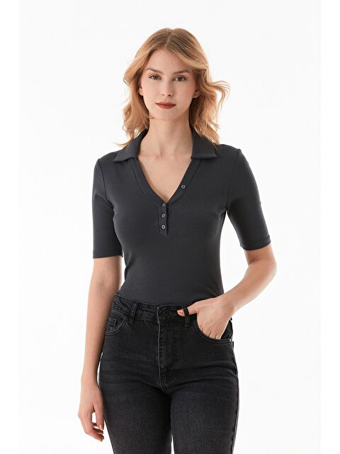 Fullamoda Önü Düğmeli Polo Yaka Elastanlı Bluz - S000380926-29666