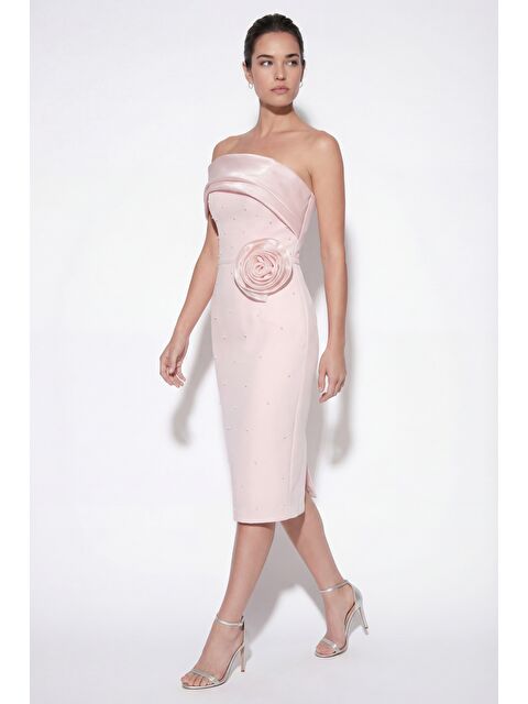 Lafaba Kadın Pudra Kayık Yaka İncili Söz Nişan Nikah Abiye Elbise - S000506667-7152