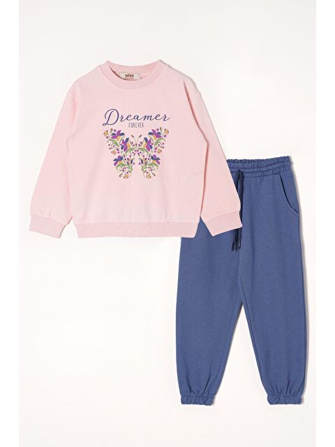 Zepkids Dreamer Kelebek Baskılı Toz Pembe - Indigo Renk Kız Çocuk Eşofman Takımı - S000356986-2462