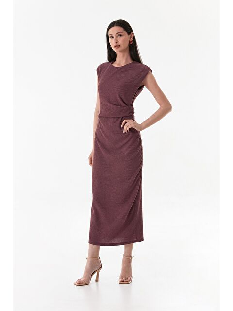 Fullamoda Bürümcük Kumaş Yanı Drapeli Yırtmaçlı Elbise - S000380871-20036