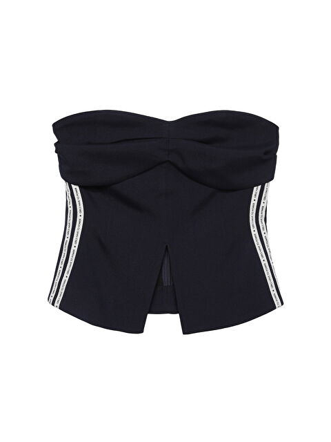 QUZU Yazı Şerit Detaylı Straplez Bluz Lacivert - S000337727-21164