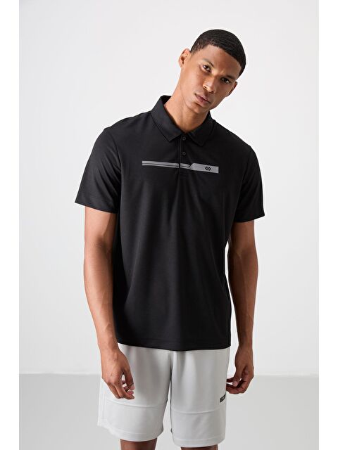Tommylife Siyah Polyester Nefes Alan Dokulu İnce Esnek Standart Fit Polo Yaka Erkek Performans Tişört - 88393 - S000193962-19351