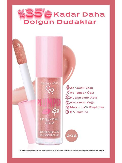 GOLDEN ROSE Plumped Lips Lip Plumping Gloss No: 206 - Dolgunlaştırıcı Dudak Parlatıcısı - S000377527-17365