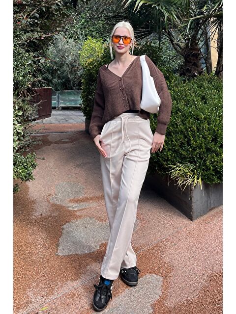 Madmext Bej Beli Ayarlanabilir Geniş Paça Pantolon Mg2215 - S000299533-19928