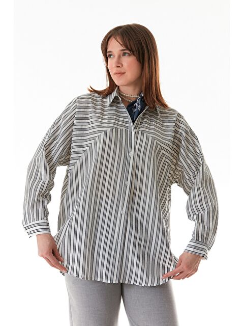 Fullamoda Çizgili Oversize Gömlek - S000380943-29666