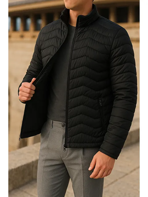 Comstar Erkek Günlük Astarlı Siyah Şişme Mont