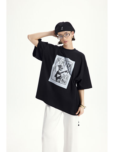 Mai Collection Rich Woman Oversize Siyah T-Shirt