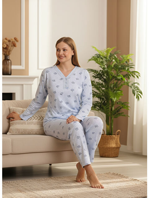SEBOTEKS İnce Mevsimlik Kumaş Uzun Kollu Büyük Beden Kadın Pijama Takımı 773 - S000517637-17234