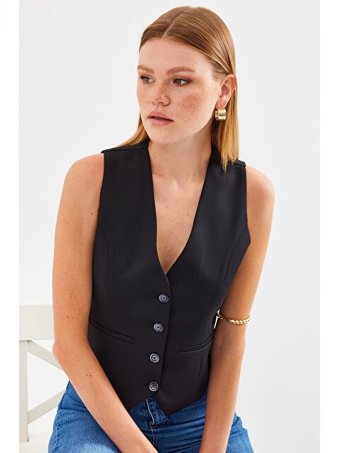 Bigdart 6796 Kısa Dokuma Yelek - Siyah - S000210652-19351