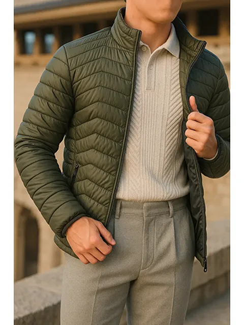 Comstar Erkek Günlük Astarlı Haki Şişme Mont