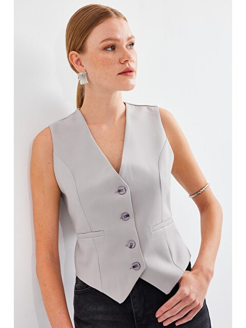 Bigdart 6796 Kısa Dokuma Yelek - Gri - S000210652-20600