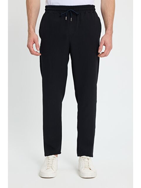 TUDORS Erkek Regular Fit Beli Lastikli Bağcıklı Jogger Siyah Pantolon Rahat Kesim Yan Cepli - S000519755-19351