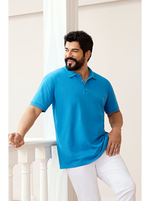 AC&Co / Altınyıldız Classics Erkek Turkuaz Dar Kesim Polo Yaka %100 Pamuk Kısa Kollu Tişört - S000394291-20055