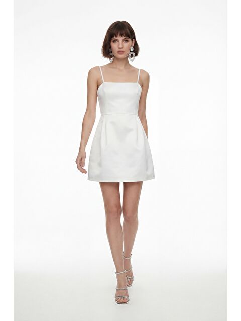 Lafaba Kadın Ekru İnce Askılı Mini Saten Mezuniyet Abiye Elbise - S000517649-19965