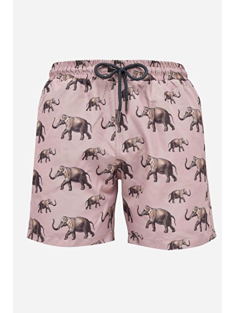 TUDORS Erkek Standart Fit Hızlı Kuruyan Desenli Toprak Renk Mayo Deniz Şortu