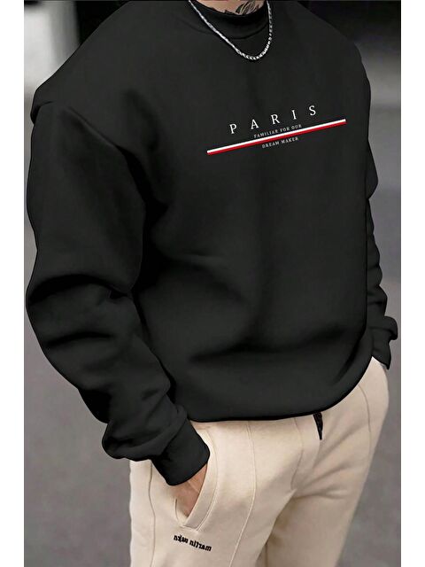 Oksit Familiar Ön Baskılı Pamuklu Bisiklet Yaka Erkek Sweatshirt - S000296580-19351