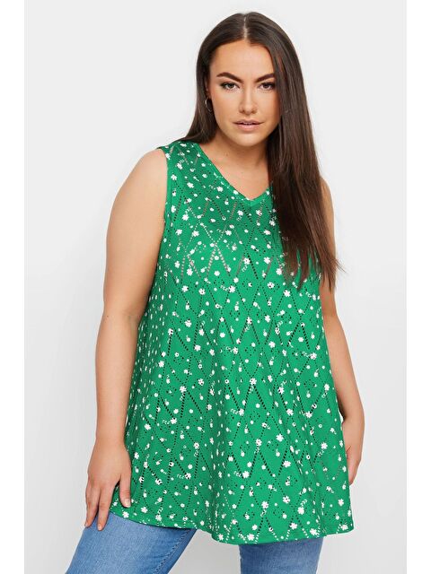 Stil Diva Büyük Beden V Yaka Dantel Detaylı Astarsız Sıfır Kollu Bluz 303246 - S000459500-18194