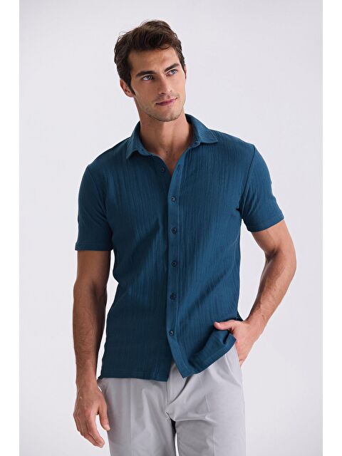 JAKAMEN Lacivert Slim Fit Düğmeli Gömlek - S000496963-21164