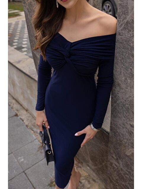 Jane's Kadın Uzun Kollu Madonna Yaka Düğüm Büzgü Detay Maxi Boy Elblbise - S000529211-21164