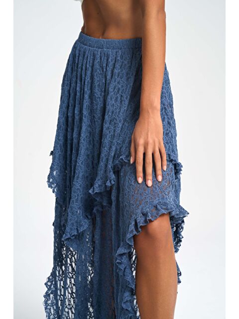 Mai Collection Mireya Asimetrik İndigo Dantel Etek - S000511802-23093