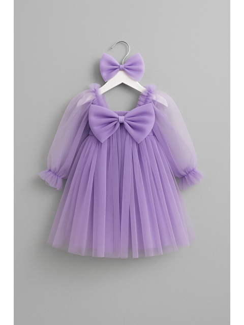 Magu Kız Çocuk Lila Tül Fiyonklu Elbise Ve Toka - S000433076-17878