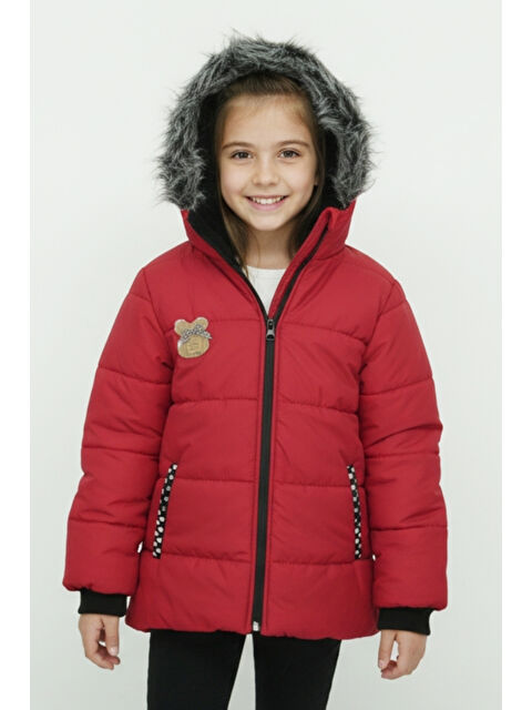 Modanino Kız Çocuk Pelüş Astarlı - Fermuar Kapatmalı-Kürklü Kapüşonlu Mont 12357 - S000468312-20045
