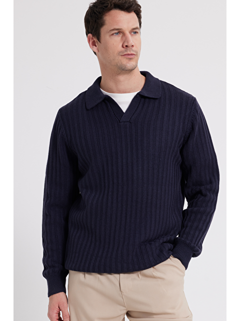 TUDORS Erkek Standart Fit Normal Kesim Polo Yaka Lacivert Kazak - S000519770-21164