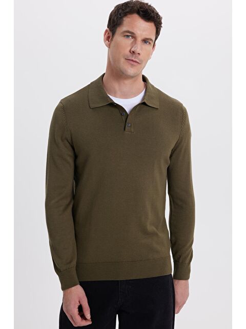 TUDORS Erkek Standart Fit Normal Kesim Pamuklu Polo Yaka Haki Kazak - S000519774-18547