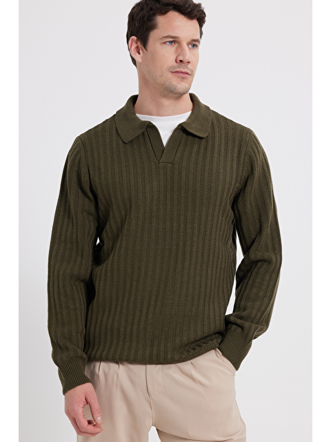 TUDORS Erkek Standart Fit Normal Kesim Polo Yaka Haki Kazak - S000519780-18547