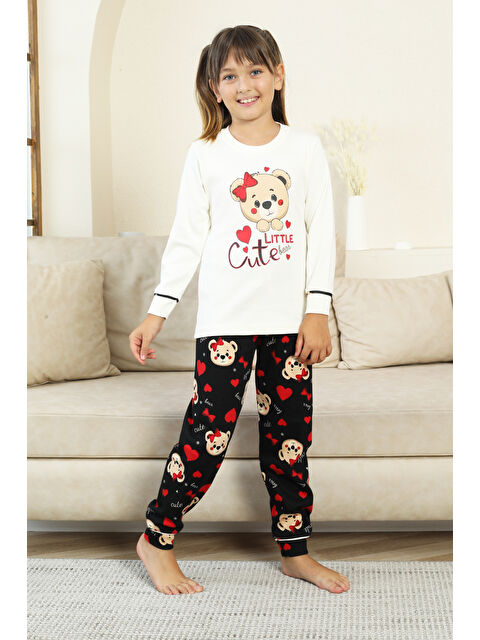 Modanino Kız Çocuk Ayıcık Baskılı %100 Pamuk İnterlok Kumaş Pijama Takımı 12347 - S000468316-19965