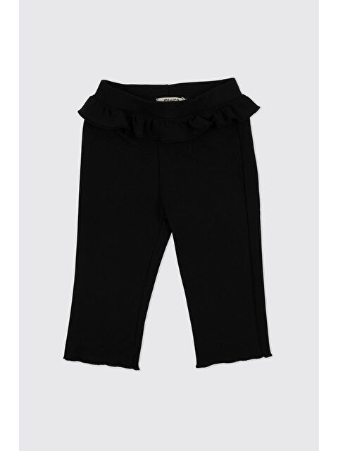 Panço Kız Bebek Beli Lastikli Fırfır Detaylı Bol Paça Siyah Eşofman Alt - S000518436-19351