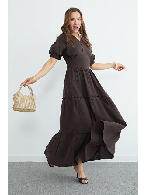 Fullamoda Beli Gipeli Müslin Kumaş Maxi Boy Elbise - S000529221-19413