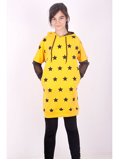Toontoykids Kız Çocuk Yıldız Baskılı Kapüşonlu Elbise - S000420118-20074