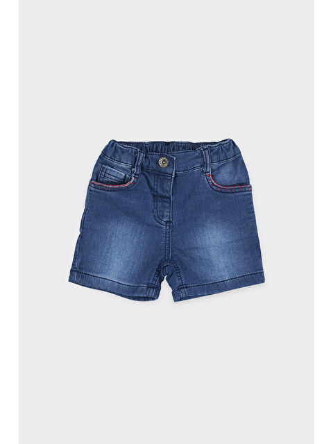 Panço Kız Bebek Cebi Nakış Detaylı Mavi Jean Şort - S000518437-17234