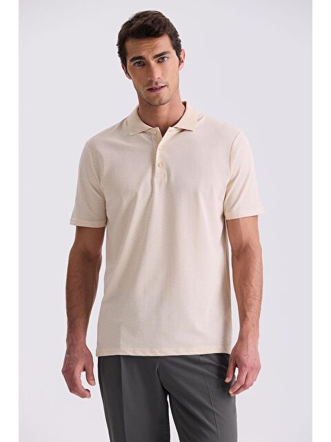 JAKAMEN Bej Regular Fit Desenli Polo Yaka T-Shirt - S000496969-19928