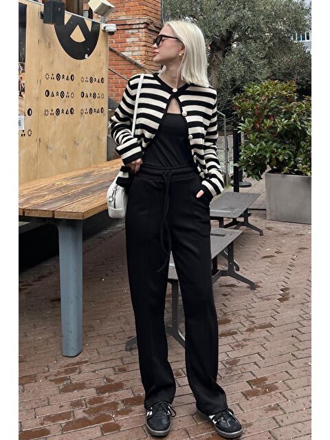 Madmext Siyah Beli Ayarlanabilir Geniş Paça Pantolon Mg2215 - S000299533-19351