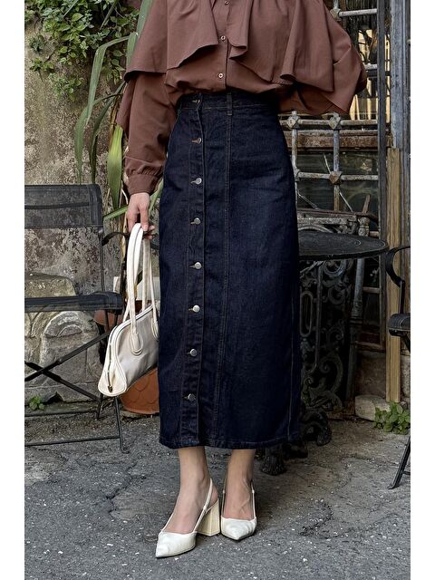 Lamelif Düğmeli Jean Etek Jean Mavisi - S000518443-17234